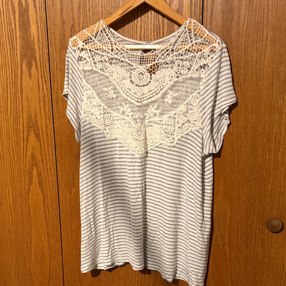 Vanity Striped Lace Accent Top